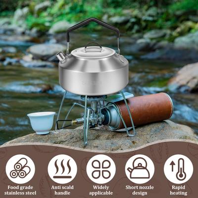 1/1,5L Campingkessel mit Anti-Verbrühungsgriff Edelstahl Tragbar Outdoor Camp Teekanne Kaffeekanne für Reise Outdoor-Aktivität