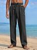Summer Men's Linen Blend Straight-Leg Pants Beach Lightweight Breathable Casual Bottoms with Elastic Waist Drawstring Closure for All-Day Comfort