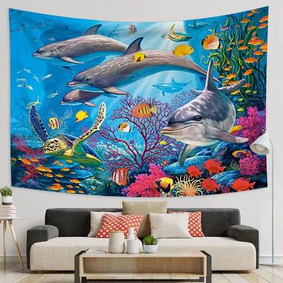 Ocean Dolphin Tapestry Wall Hanging Funny Sea Life Tapestry Wall Hanging Bedroom Whales Dolphin Wall Tapestry Living Room Decor