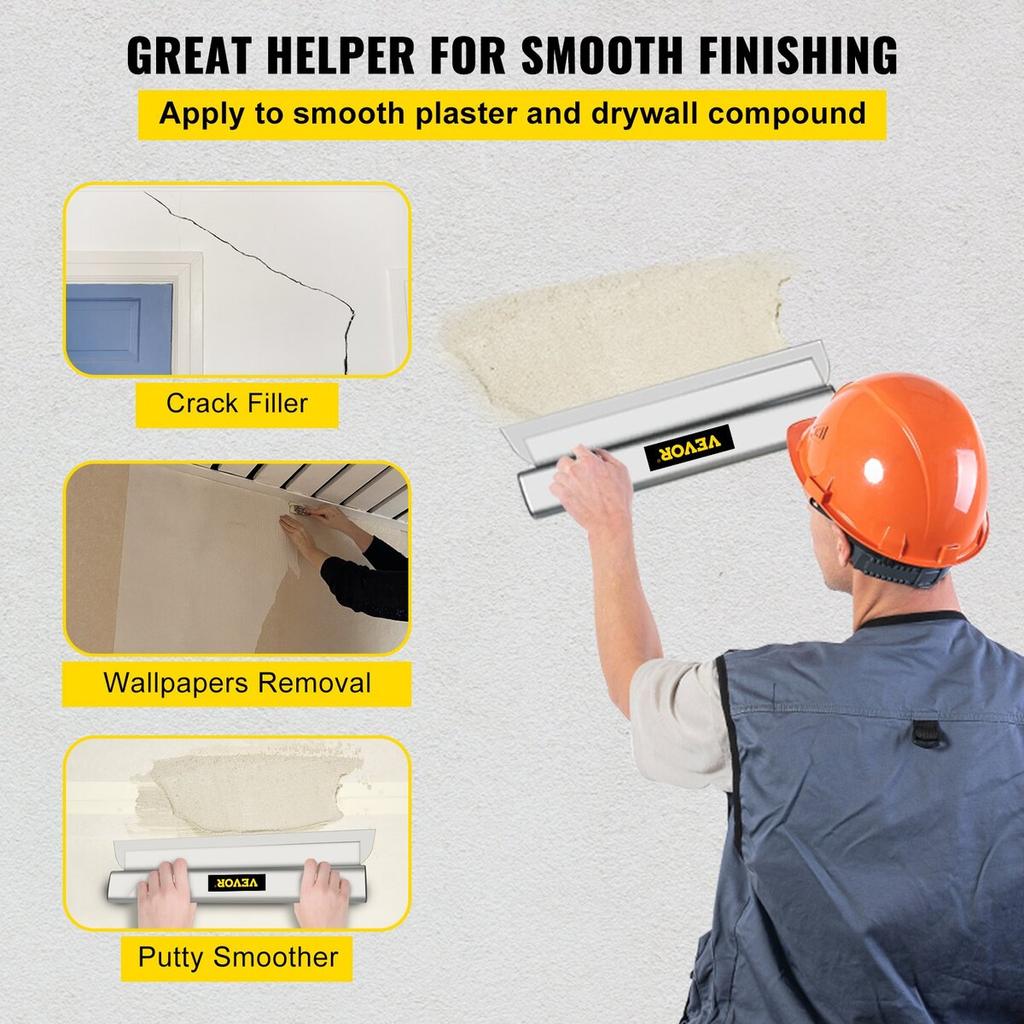 Drywall Skimming Blade, 32inch Smoothing Knock-Down Knife, Stainless Steel Putty Knife Finishing Tool, High-Impact End Caps for Sheetrock Drywall