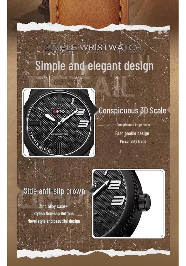 OFNS Men's Quartz Watch: Trendy, Simple Design with 3D Scale for a High-End Feel