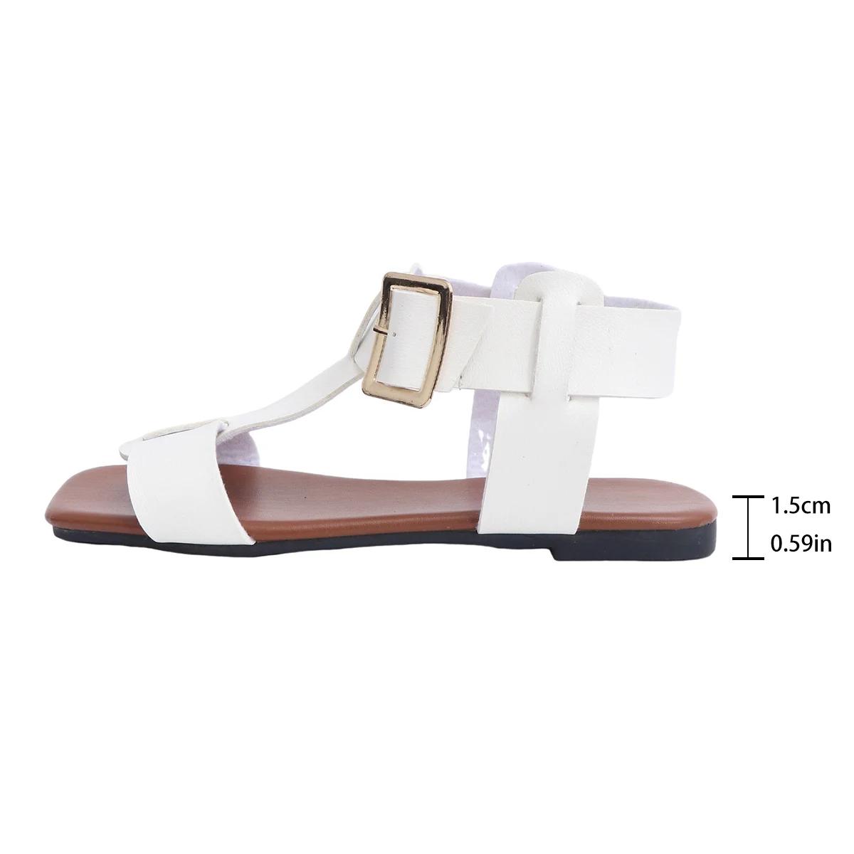 

Fashion Shoes Female 2025 Rome Women s Sandals Fashion Dress Sandals Women Square Toe Buckle Strap Flat with Plus Size Shoes Women 43 белый