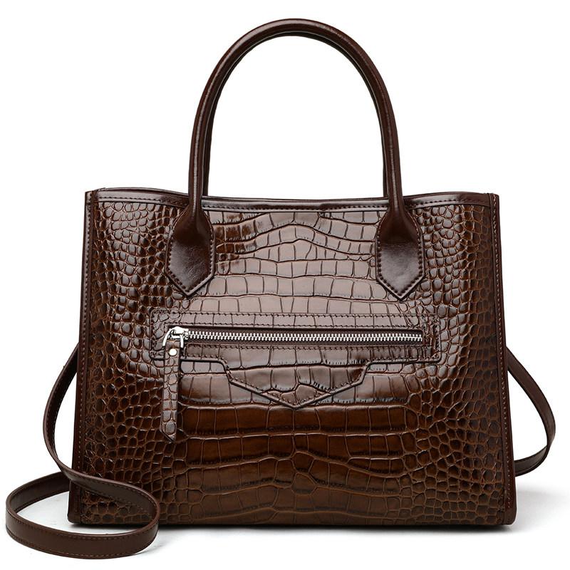 Luxuriöse schwarze Rindsleder-Tragetasche mit Krokodilprägung – Elegant & Praktisch für Reisen
