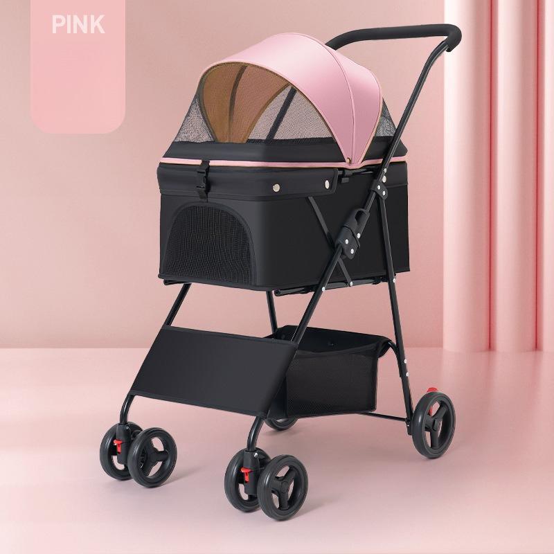 Metal Pet Stroller Lightweight Foldable Detachable Travel Cart for Small Medium Dogs Cats Outdoor Walking Stroller