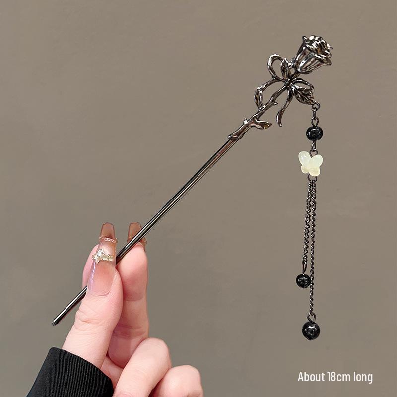 

Красная Луна Китайская Роза Кисточка Заколка для Волос для Высокой Прически - Стиль Ханфу