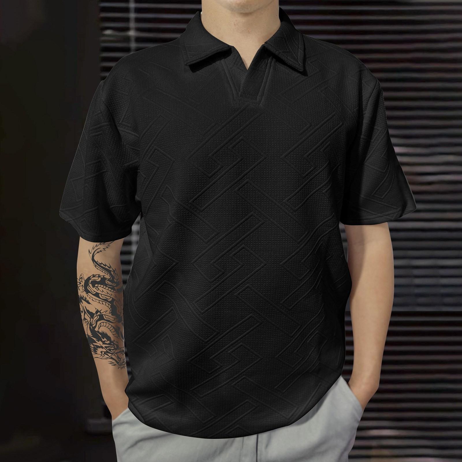 

Мужские полосатые однотонные топы с V-образным вырезом, мужская спортивная рубашка с коротким рукавом L чёрный