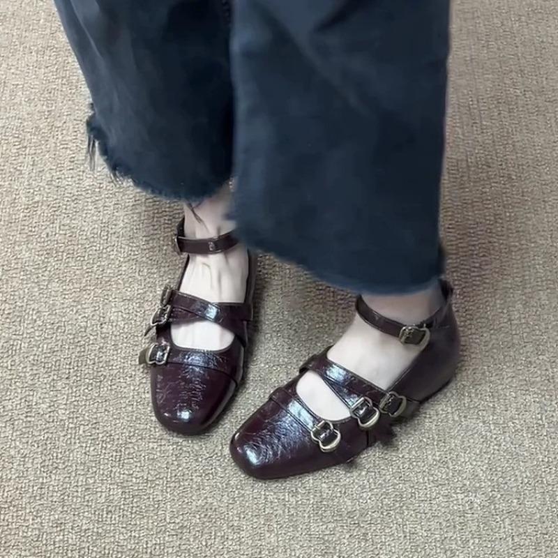New Summer Women's Shoes Retro Inner Height Increase Square Head Shallow Mouth Mary Jane Shoes Women's Design Sense Cross Doudou Shoes