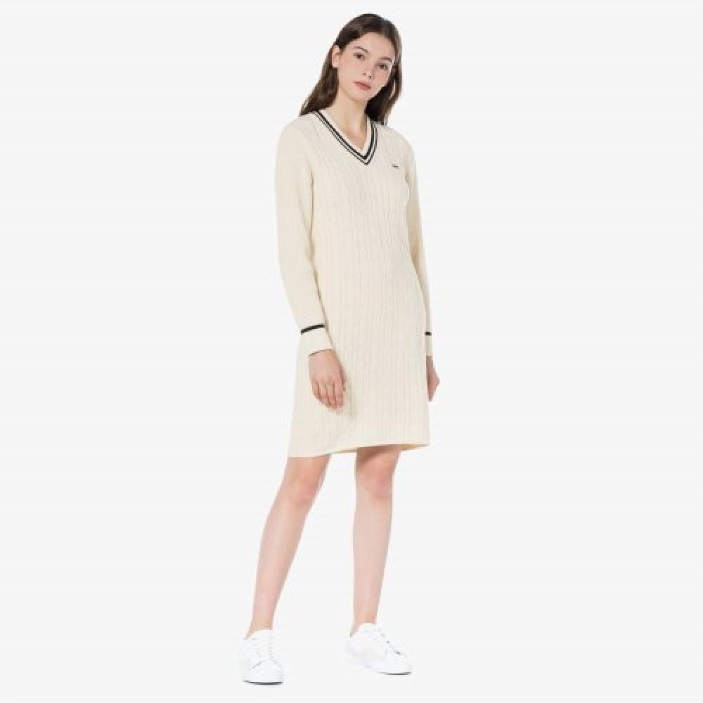 

LACOSTE Женское платье-свитер с V-образным вырезом [кремовый]