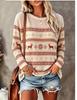 Women Long Sleeve T‑Shirt Christmas Fair Isle Xmas Tree Snowflake Diamond Retro Stripe Print Crew Neck Casual Winter Tops