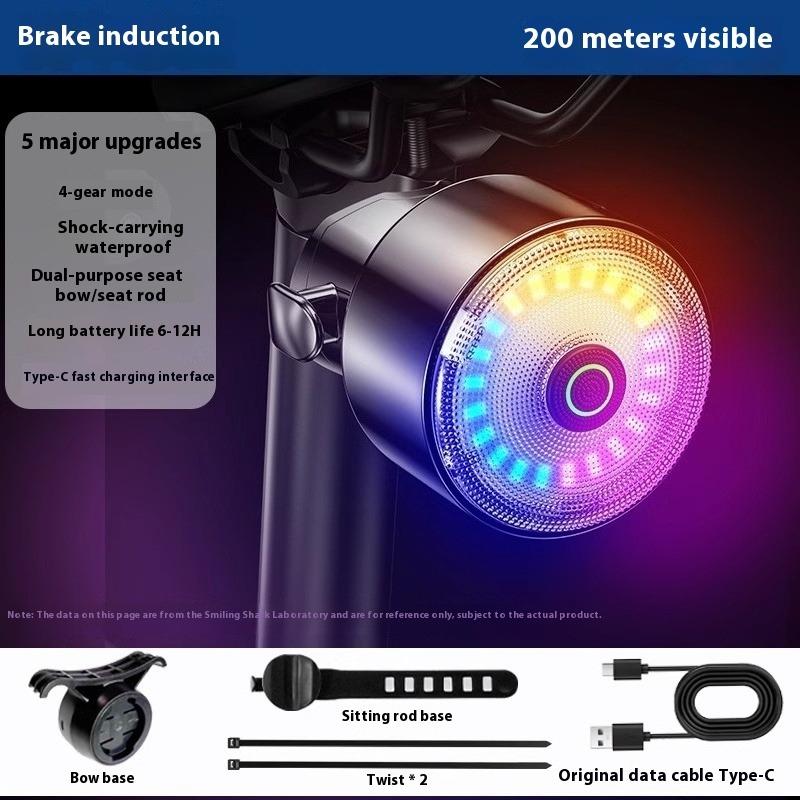 Bicycle Rear Light Red TailLight LED Night Safety Warning Light USB Cycling Tailligh Smart Brake Sensing Light Bike Accessories