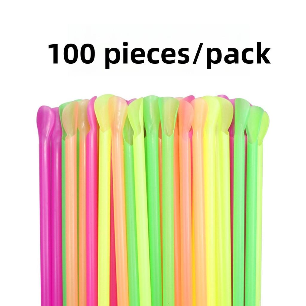 Pp Disposable Spoon Straws With Colorful Mix For Juice And Milkshake Drinking Sets For Kids And Adults