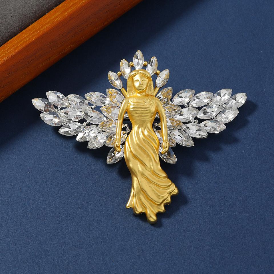 Wings Angel Brooch for Women Rhinestone Lady Party Office Corsages Pins Gifts