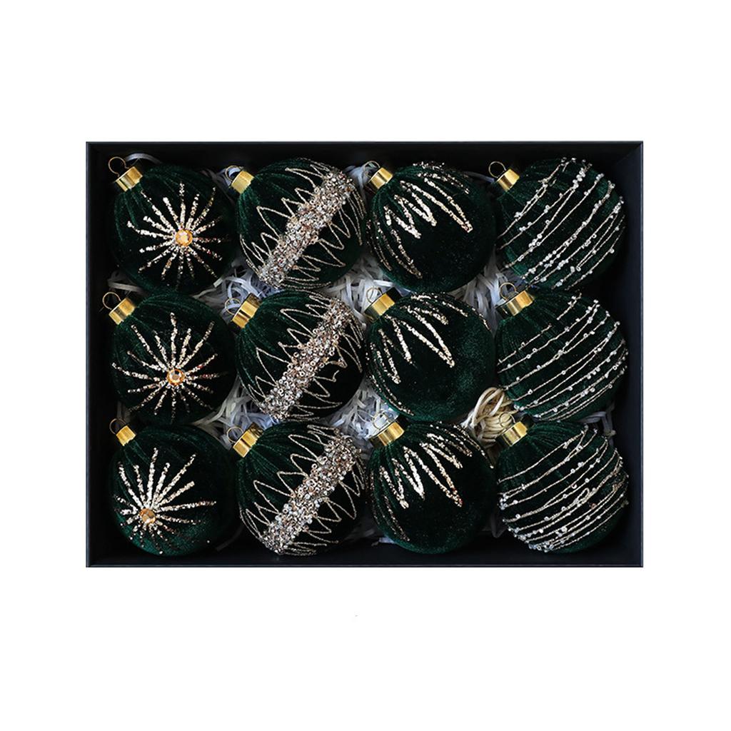 12pcs/8cm Rhinestone Velvet-Wrapped Christmas Ball Exquisite Christmas Balls Decorative Hanging Ornaments Christmas Decoration