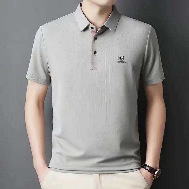 Men's Korean-Style Pullover Button Solid Color Polo Shirt  Short-Sleeve Lapel Casual Top