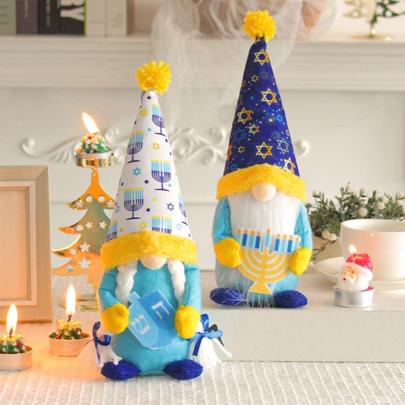 Faceless Ornament Colorful Cloth Hanukkah Festival Gnome Ornament Cultural Home Decorations for Holiday Party Festive
