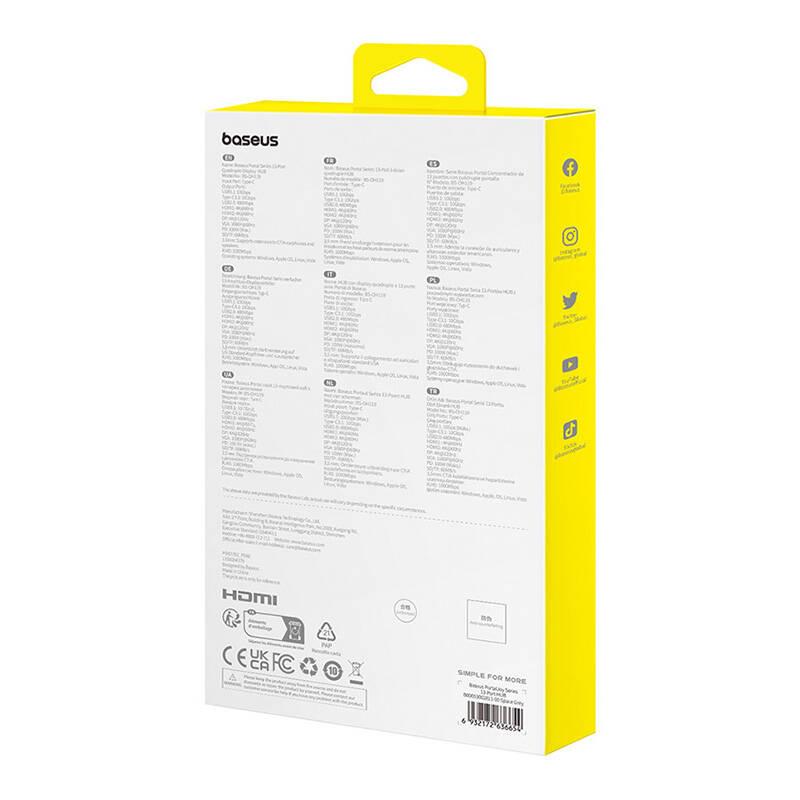 Hub 13W1 Baseus Portaljoy Usb-C Do Hdmi+Dp+Vga+C+Usb+Pd+Rj45+Sd/Tf+3.5Mm (Szary)