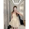 Korean wear with bud puffy short skirt, summer new unique and beautiful white suspender dress, women's clothing
