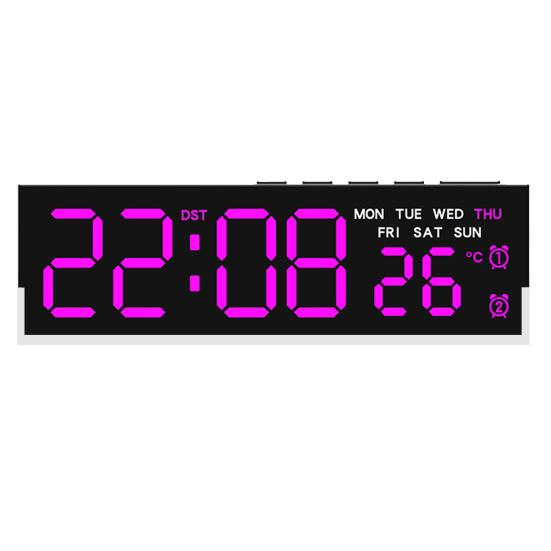 

Цифровой будильник с большим светодиодным дисплеем, регулируемой яркостью, питанием от батареек, для дома и спальни, с отображением недельного значения температуры. розовый