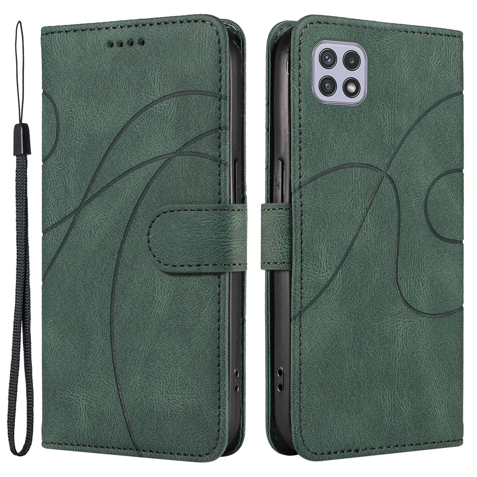 

For Samsung Galaxy A22 5G (EU Version) A22S PU Leather Phone Case Imprinted Line Wallet Stand Shell Green