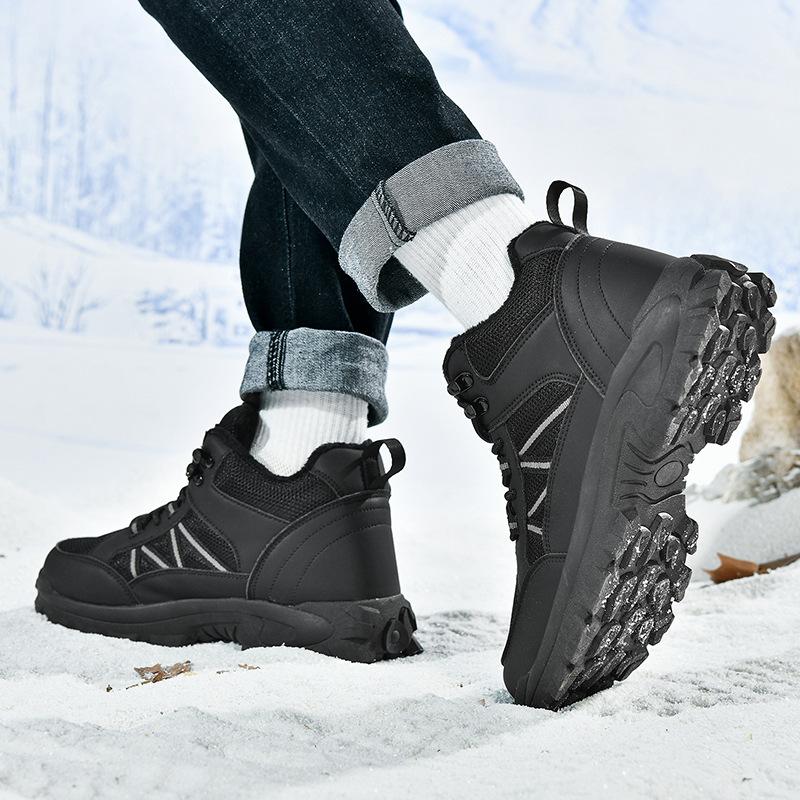 Zimowe Męskie Buty Średniej Wysokości Sznurowane Wytrzymałe Grubo Podeszwowe Bawełniane Buty Ciepłe Męskie Buty Outdoor Zagęszczone Buty Turystyczne Sneakersy Trekkingowe