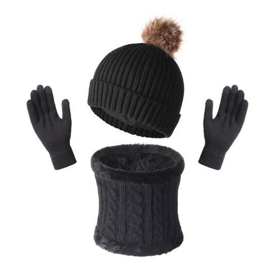 3Pcs/Set Winter Hat Scarf Gloves Set Solid Color Twist Texture Velvet Lining Winter Hat Neck Warmer Gloves Set Cold Weather Gear