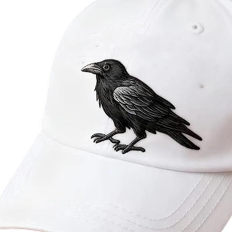 Gothic Baseball Cap Embroidered Crow Design Adjustable Strap Soft Wash Cotton Hat for Men and Women Unsiex Headwear