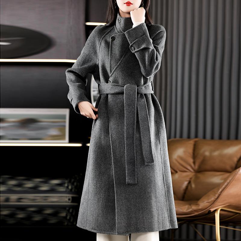 Lapel Waist Double-sided Wool Coat Women's Autumn and Winter New Temperament Wool Coat Plus Medium Style
