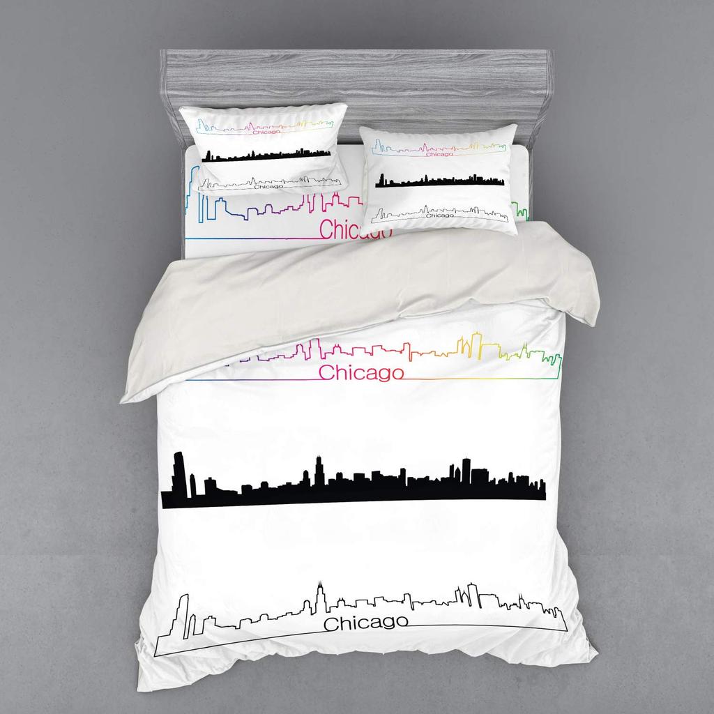 Skyline Duvet Cover Set for Adults Queen King Lightweight Quilt Cover with 2 Pillowcases City Buildings Bedding Set No Comforter