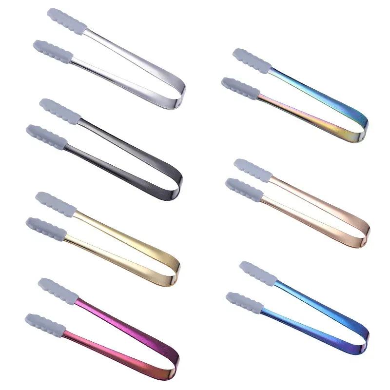 Silicone Head Non-Slip Food Ice Cube Clip Tongs Bread Barbecue Mini Sugar Dessert Clamp House Kitchen Party Coffee Bar Utensils