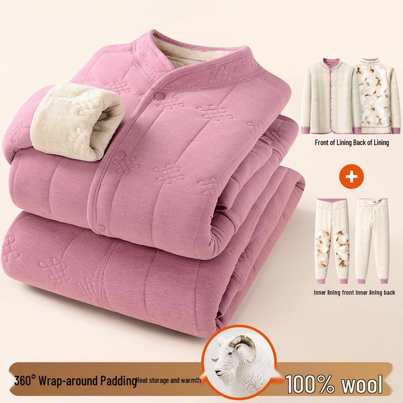 

Elderly Women s Thermal Clothing Set: Cozy Velvet-Lined Two-Piece with Cotton Jacket 5XL (recommended 70-80 kg)