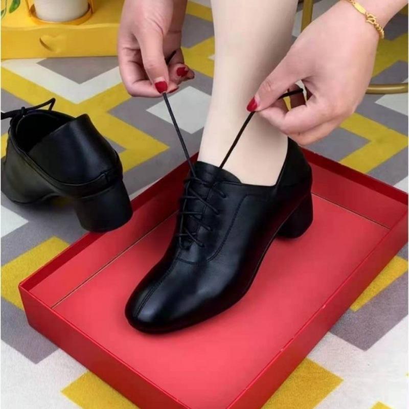 Thick Heel Single Shoes, Female Real Soft Leather 2025 Autumn New Fashionable Versatile Small Leather Shoes, Medium Heel Deep Mouth Women's Shoes, M