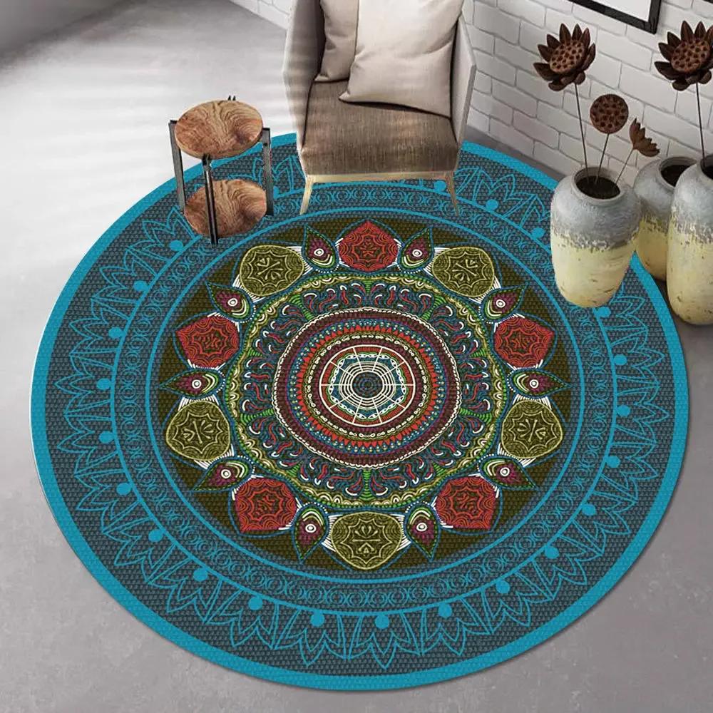 Bohemian Mandala Round Carpet Ethnic Style Vintage Floral Rug Living Room Coffee Table Sofa Mat Bedroom Hanging Basket Chair Mat