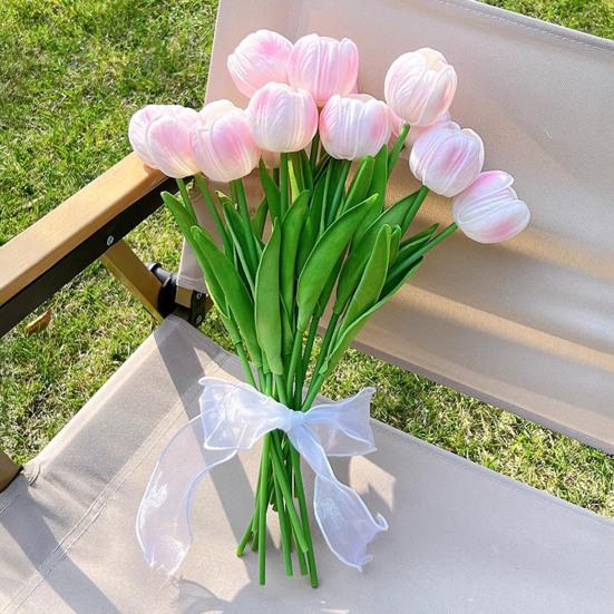 Real Touch Artificial Tulip Flower 13.7" PU Faux Tulips Lifelike Fake Tulip with Long Stem for Wedding Home Table Centerpiece Spring Garden Decor