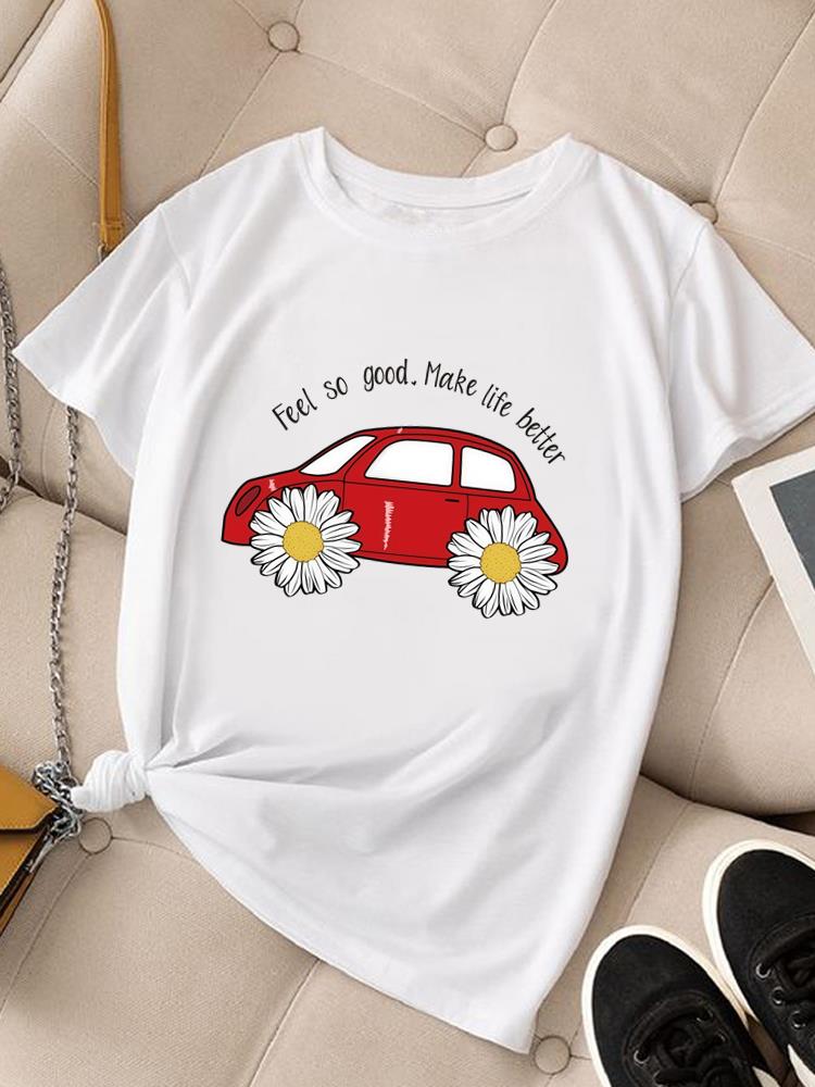 (Asian Size) Clothing Women Fashion Tee Top Lovely Flower Trend  Female T Shirt Woman Print Short Sleeve Graphic T-shirts