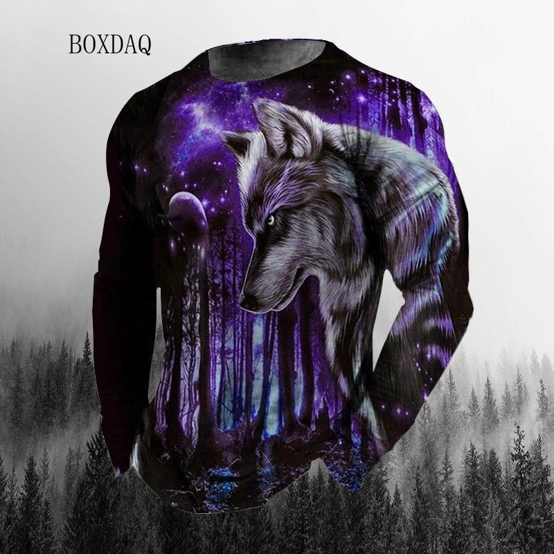 

Чоловічі вуличні хіп-хоп футболки з 3D-принтом тваринного вовка Весна-осінь, вільні повсякденні футболки великого розміру з довгим рукавом 6XL, чоловічі футболки великих розмірів 4XL