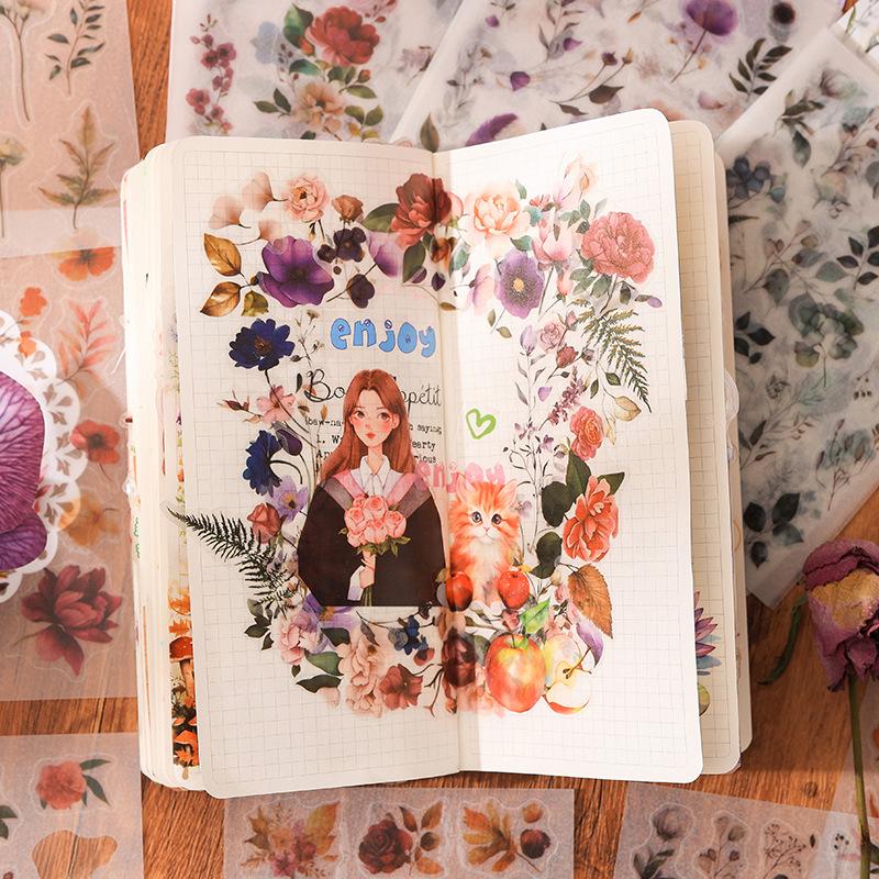 ZABC Cross-Cut Floral Theme Sticker Pack for Journals - Grass Flower Ballad Series