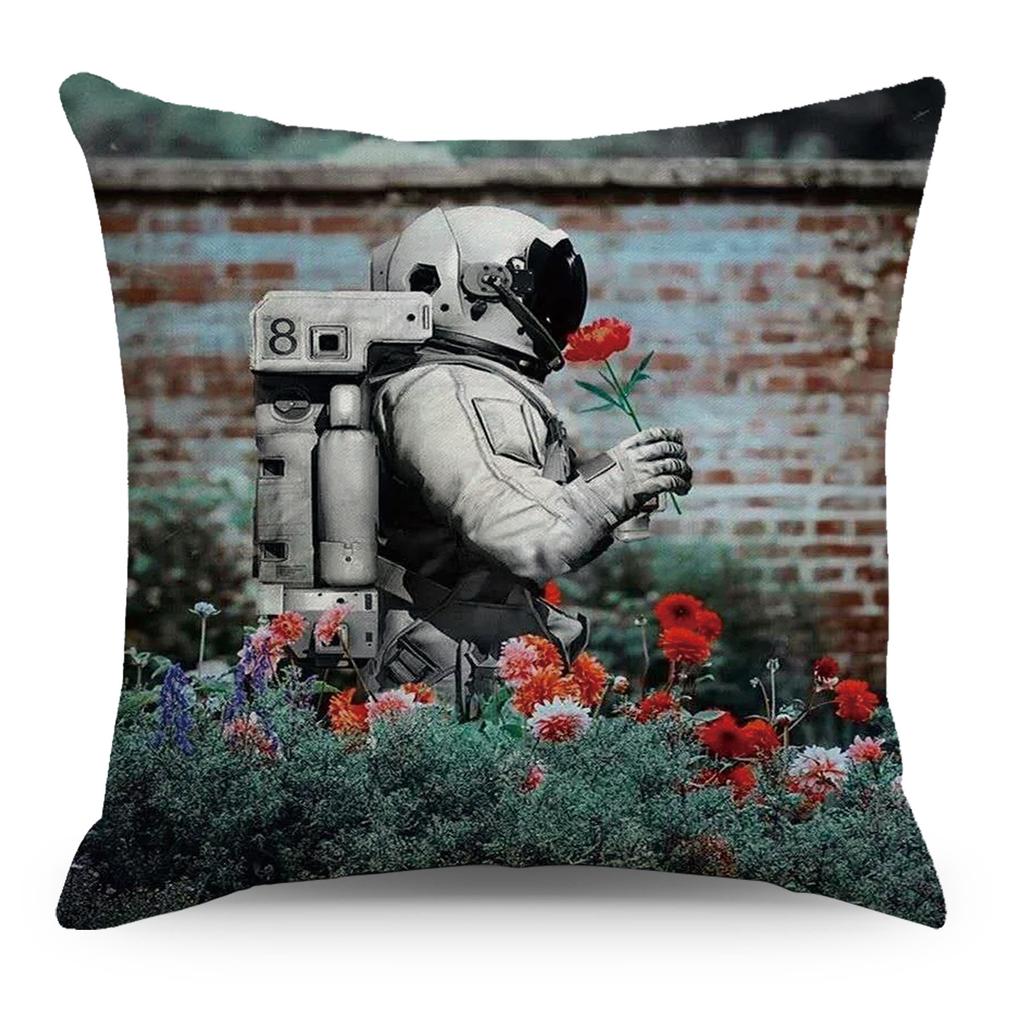 Wish Pillowcase Astronaut Planet Linen Pillow Cushion Cover