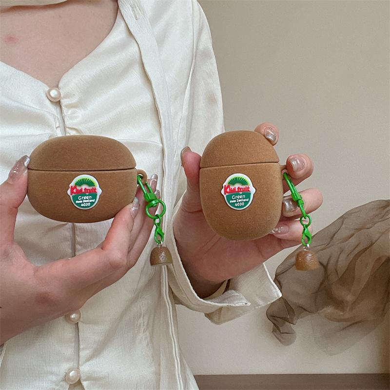 3D Cartoon Kiwifruit Flocking Earphone Case for AirPods 4 Wireless Headphone Cover for AirPods Pro 2 Charging Box Accessories