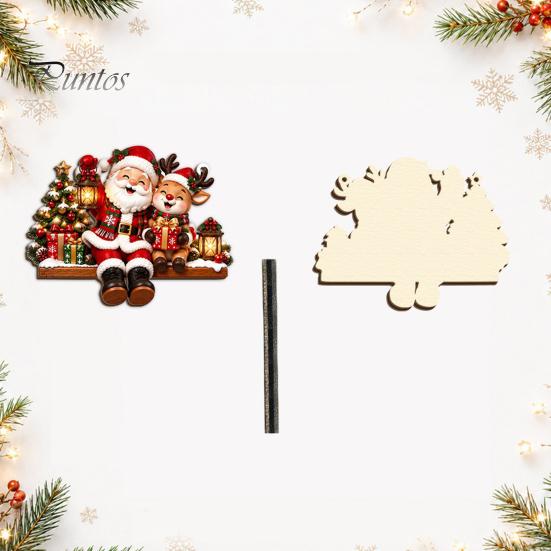 Cute Cartoon Christmas Ornament Wooden Welcome Sign, Front Door Hanging Rustic Holiday Vintage Style Sign Wall Decor with Elk/Santa Claus/Snowman/Elf