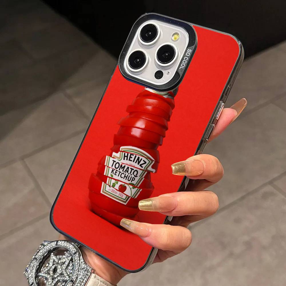 Tomato Ketchup Mustard ART Phone Case For iPhone 17,16,15,14,13,12,11 Plus,Pro Max,XS,Colorful Silver Phone Case Funda Cover