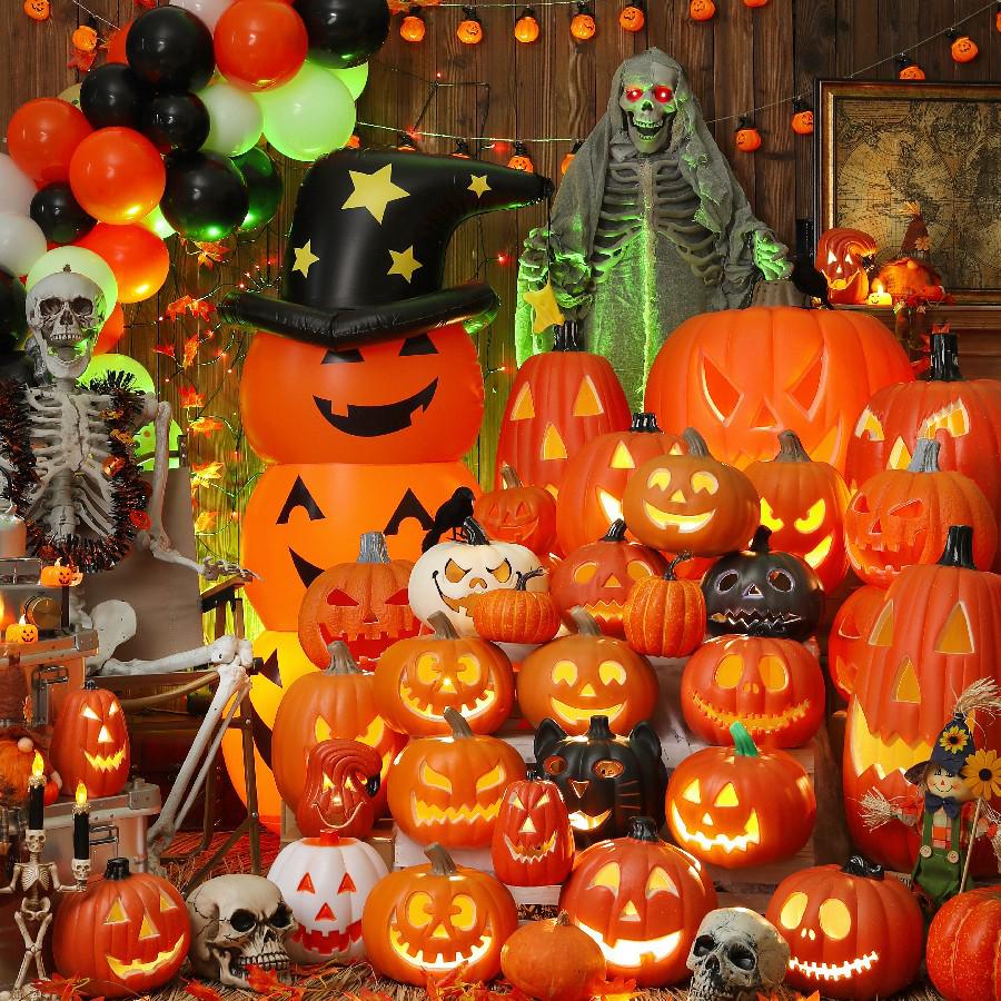 Halloween Pumpkin Lantern Decorations & Photo Props Set
