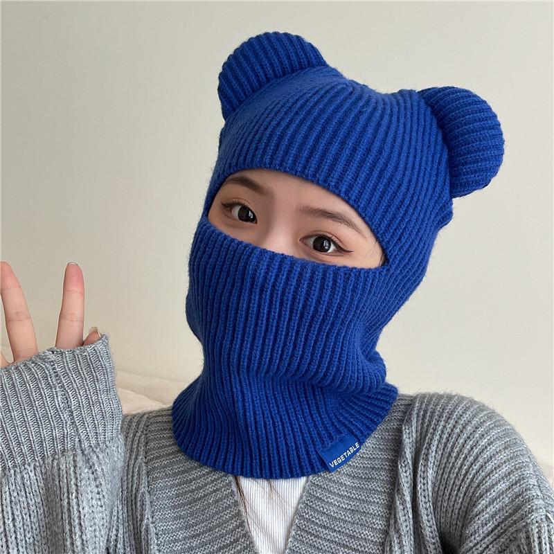 Cappello Pullover di Lana Autunno e Inverno Bambini Orecchie d'Orso Cappello Termico a Maglia Copricapo Antivento per Equitazione all'Aperto Sciarpa Integrata