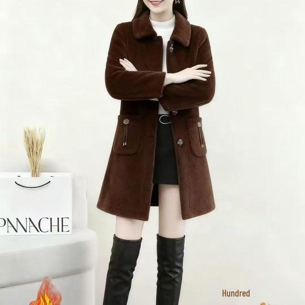 2025 Women's Thickened Wool Mid-Length Coat - Small, Padded, Autumn/Winter