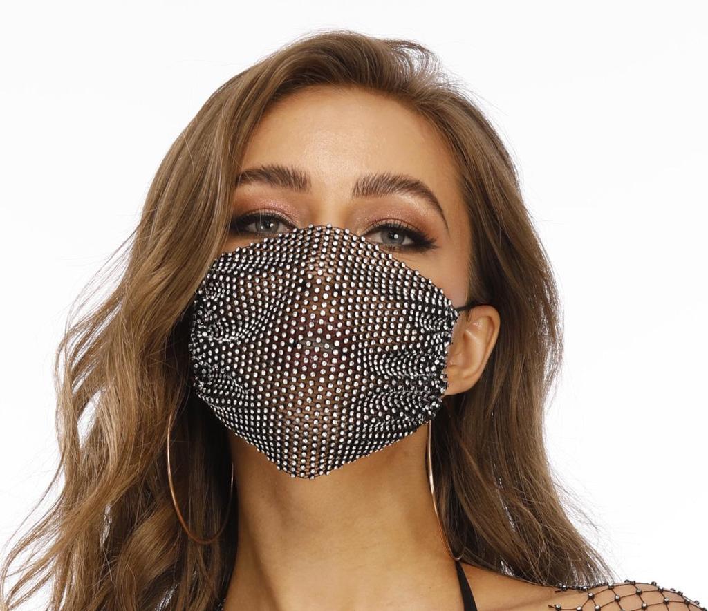 Women's Rhinestone Face Mask - European & American Style, Breathable Fashion Accessory with Diamonds