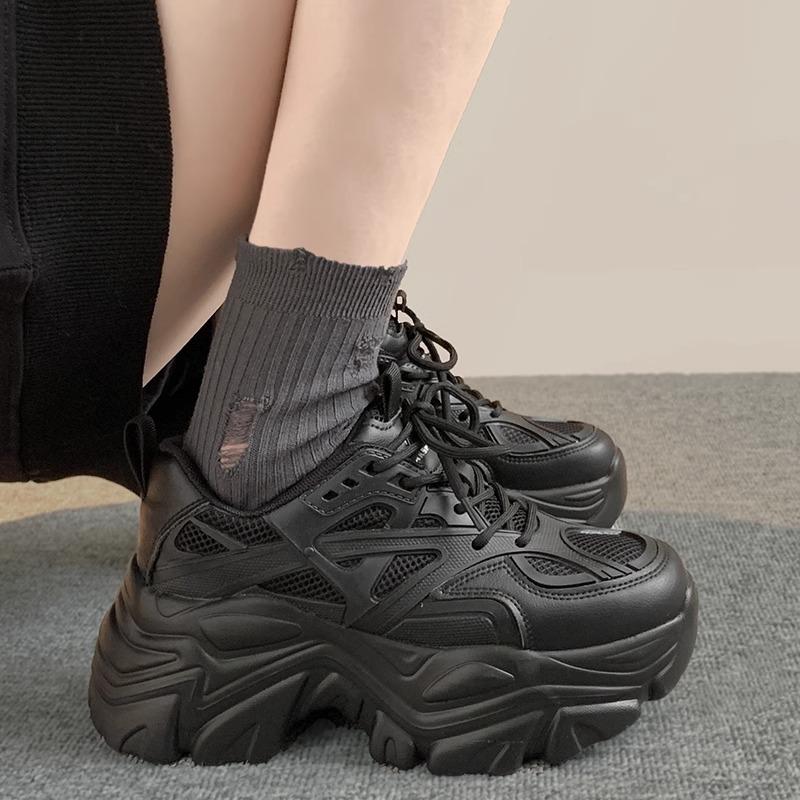 Popular Hong Kong style muffin thick-soled dad shoes women's small men increase in height 2025 new spring and autumn versatile casual sports shoes