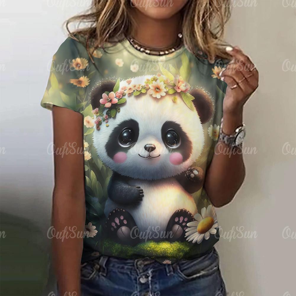 Kawaii Vintage Anime Panda Print T Shirt Funny Women Summer Casual Short Sleeve Tshirts Female Loose Tops Ropa Y2k Hombre Tees