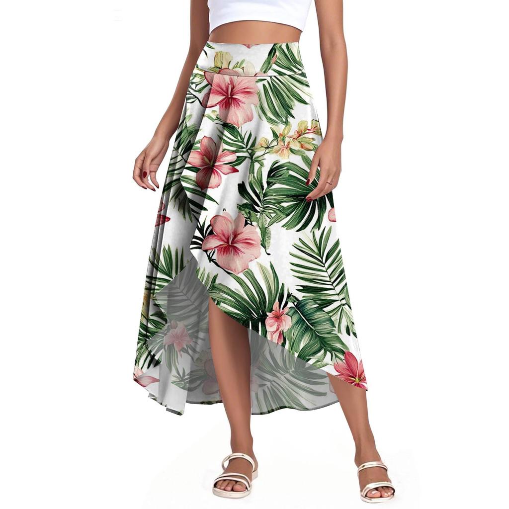 Women's Fashion Casual Printed Slit Ruffle High Waisted Fluttering Shorts Skirt