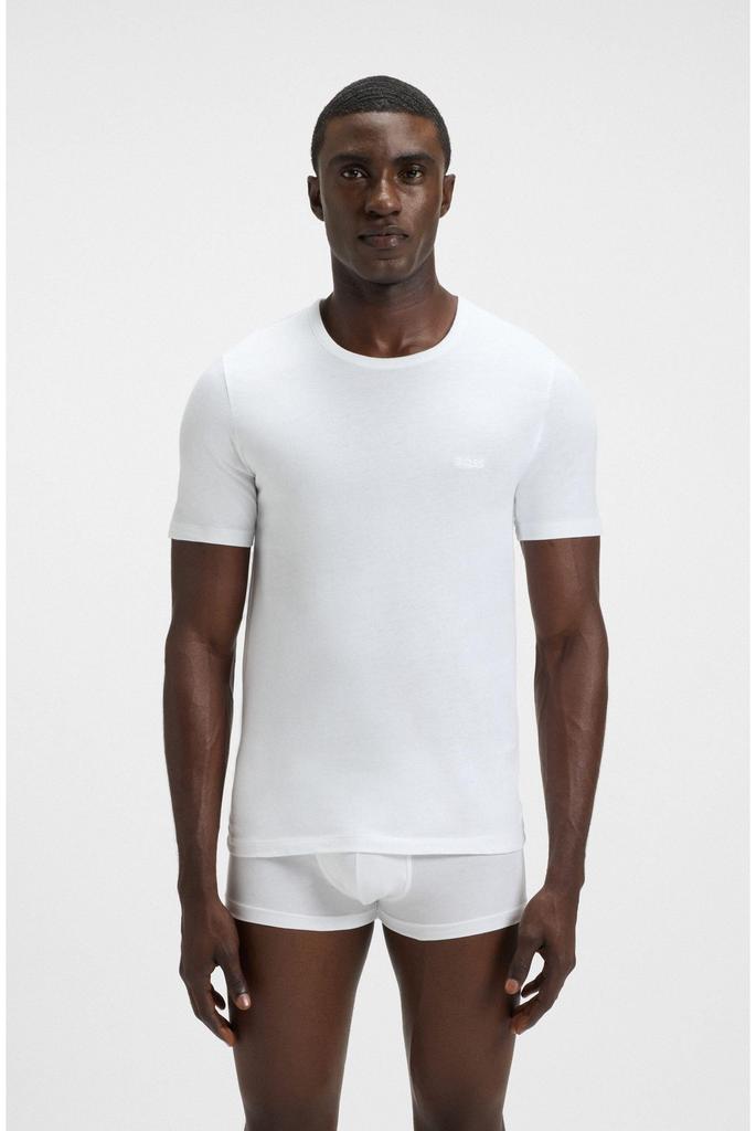 [BOSS] Boss T-shirt 3-pack, Logo Embroidery, Cotton, Men's M, White