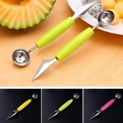 Double-Head Stainless Steel Fruit Platter Ball Digger Corrugated Carving Knife Watermelon Ball Digger Spoon Fruit Carving Device