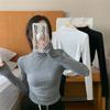 Harajuku Women Long Sleeve Slim T-Shirts Pullovers Streetwear Y2K T Shirt Spring Autumn half Turtleneck Causal Solid crop Tops